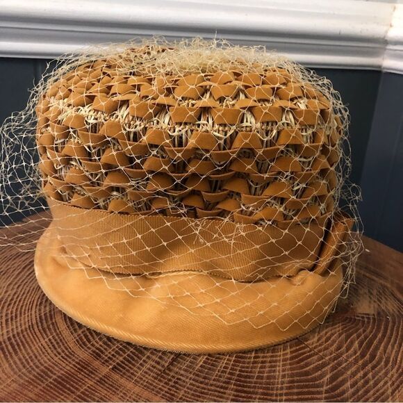 Vintage Mustard Yellow Velvet bucket Style Hat with Netting - Picture 9 of 12
